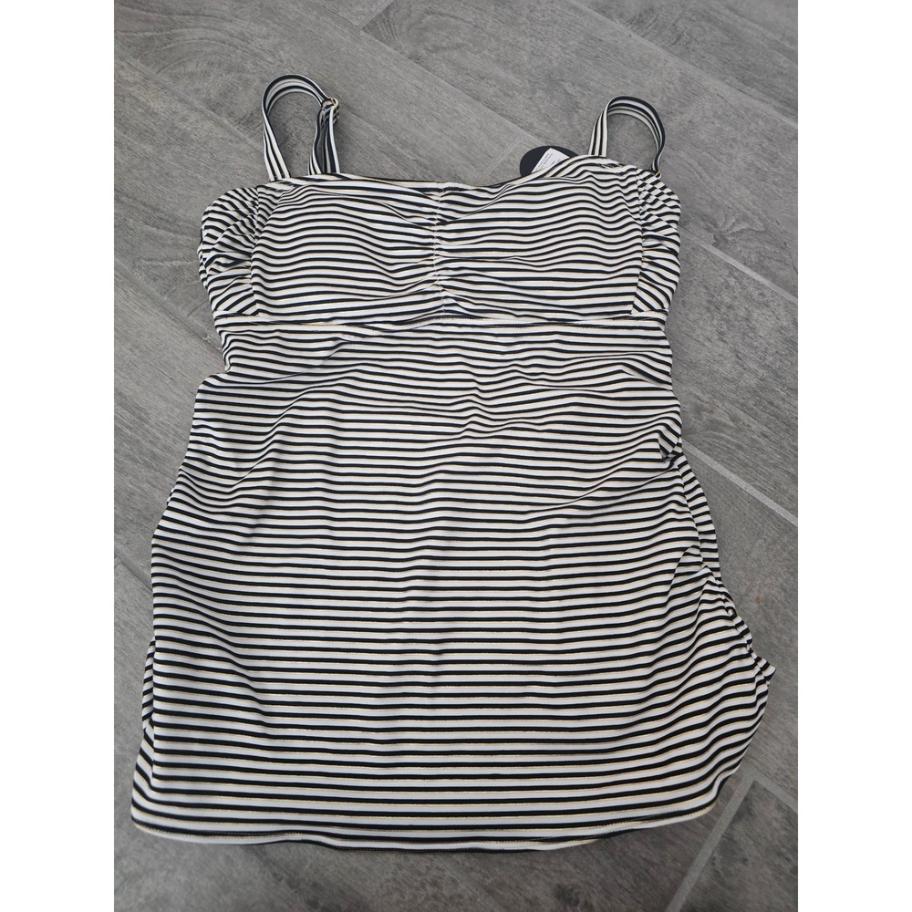 Soma Women's Striped Tankini Top Gold Black White Ruched Sides Size 38C